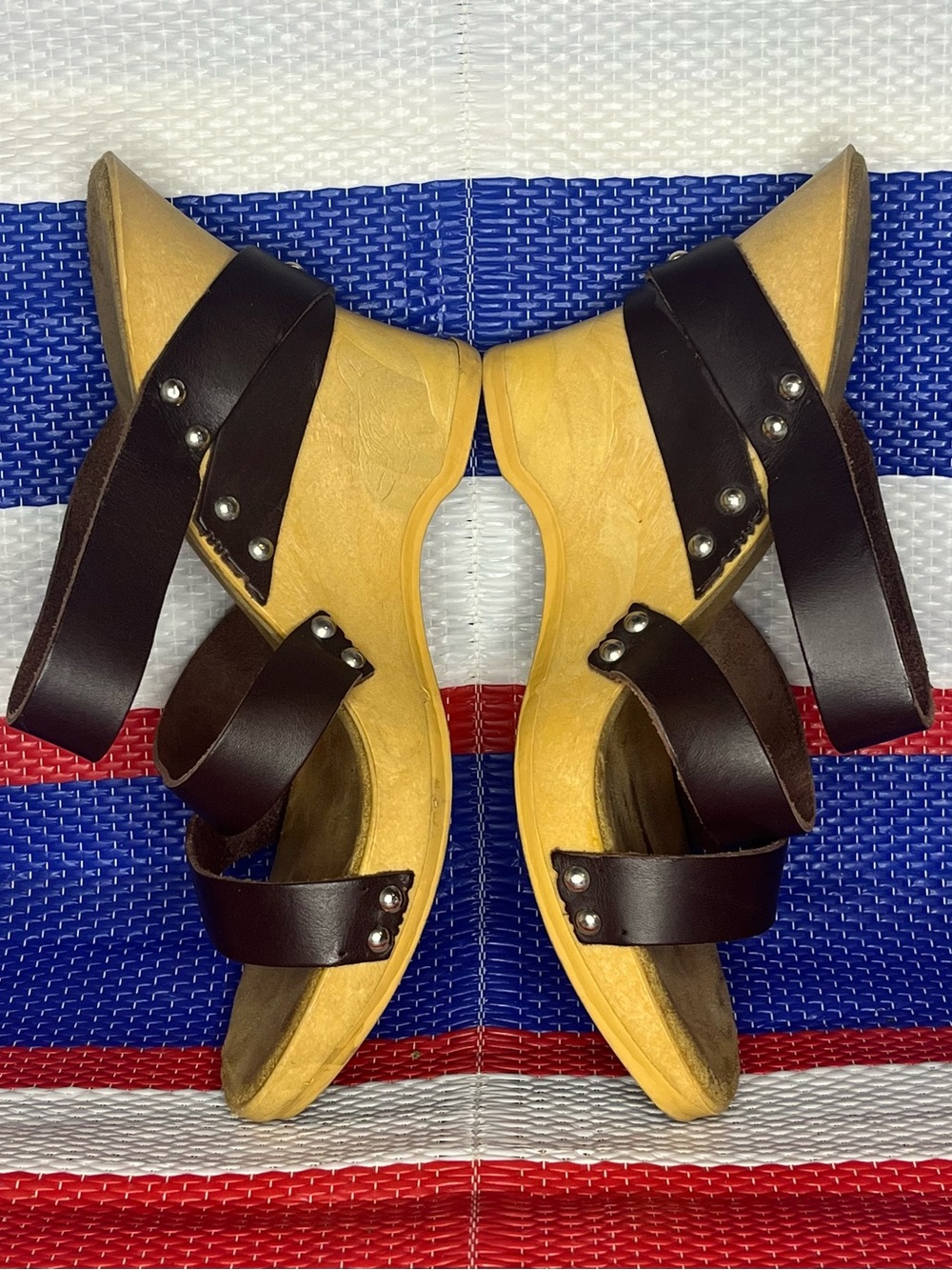 Made in Italy Wooden Platform Three Strap Wedge Sandals - Women’s Size 8 / EU 38 - Picture 7 of 10
